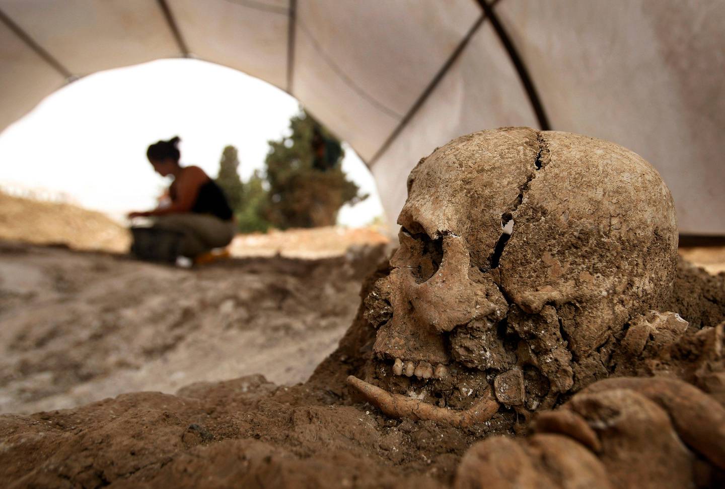 A worker is seen behind a human skull in a mass grave in San Rafael cemetery in Malaga, Spain, Sunday, Sept. 21, 2008. At the start of the 1936-39 war, Malaga became one of many execution grounds for perceived opponents of Francisco Franco, the army general who unleashed the conflict by rising up against the elected, leftist Republican government. One of them was perhaps the war's most famous victim, Federico Garcia Lorca, widely considered Spain's best 20th century poet and playwright. Garcia Lorca, was shot along with a school teacher named Dioscoro Galindo Gonzalez and two labor union activists , Francisco Galadi and Juan Arcolla on Aug. 18, 1936 in nearby Viznar. For years, the poet's descendants blocked requests by the Galindo and Galadi families to open up the grave. Tired of waiting, Galindo and Galadi relatives took their case to crusading investigative magistrate Baltasar Garzon, who had recently begun a probe into what are essentially Spain's missing ones.(AP Photo/Sergio Torres)