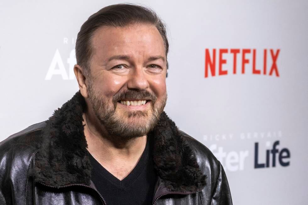 Ricky Gervais slår tilbake mot kritikerne av hans siste show. Her fra 2019 i forbindelse med promoteringen av TV-serien «After Life».