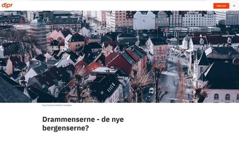 Nye briller: Friis og Braathen har allerede begynt å publisere på dipr.no. I en kommentar beskriver Tønsbergbosatt bergenser Friis «sitt» Drammen. FOTO: SKJERMDUMP