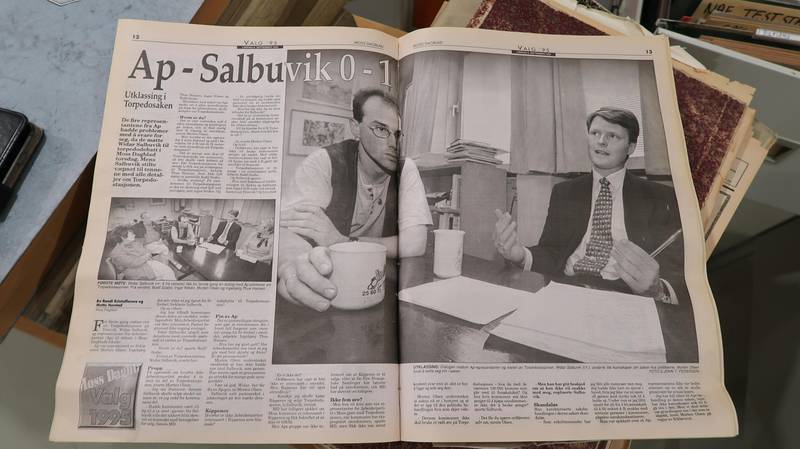 Moss Dagblad. 9. september 1995. Kort tid før kommunevalget. På hovedbildet: Morten Olsen (Mos Ap) og investor Widar Salbuvik.