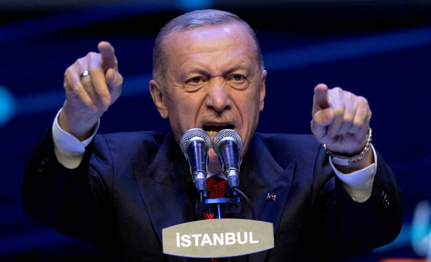 Tyrkias sittende president Recep Tayyip Erdoğan under et møte med velgere i Istanbul 18. mai.