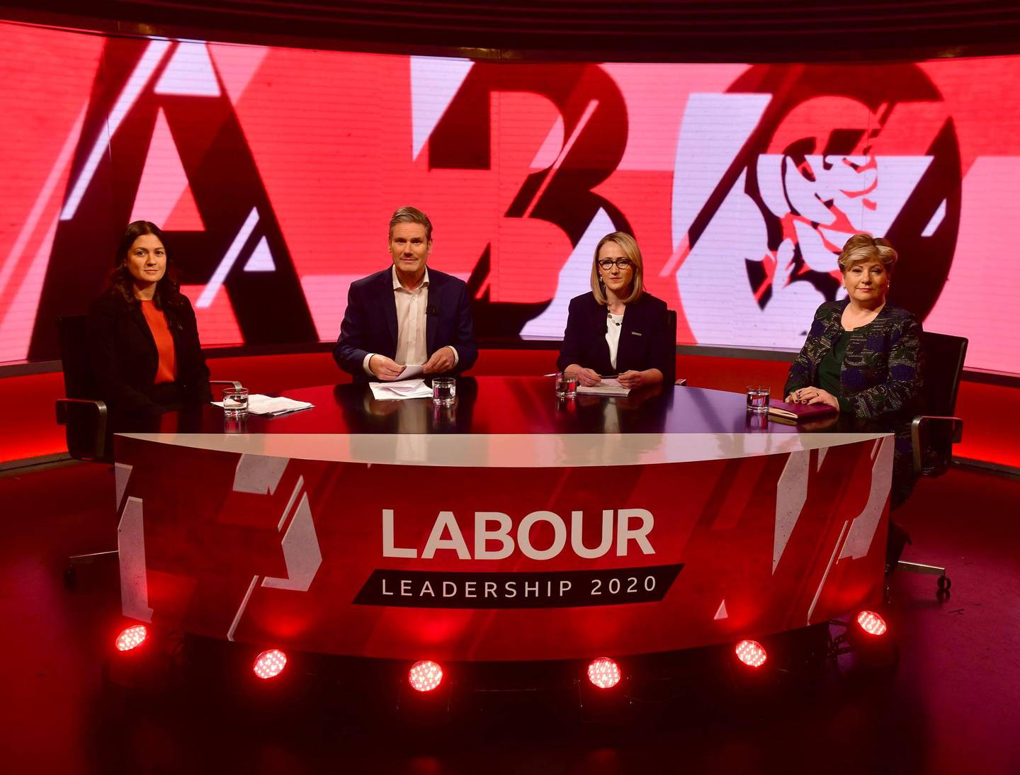Britain's opposition Labour Party leadership contenders,Emily Thornberry, Keir Starmer, Lisa Nandy and Rebecca Long-Bailey, are seen before the televised Labour leadership debate on BBC Newsnight in London, Britain February 12, 2020. Jeff Overs/BBC/Handout via REUTERS ATTENTION EDITORS - THIS IMAGE HAS BEEN SUPPLIED BY A THIRD PARTY. NO RESALES. NO ARCHIVES. NOT FOR USE MORE THAN 21 DAYS AFTER ISSUE.