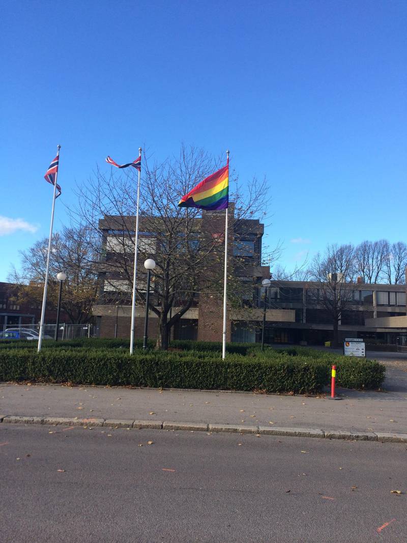 HOMO: Rådhuset i Moss var for anledningen pyntet med regnbueflagg.