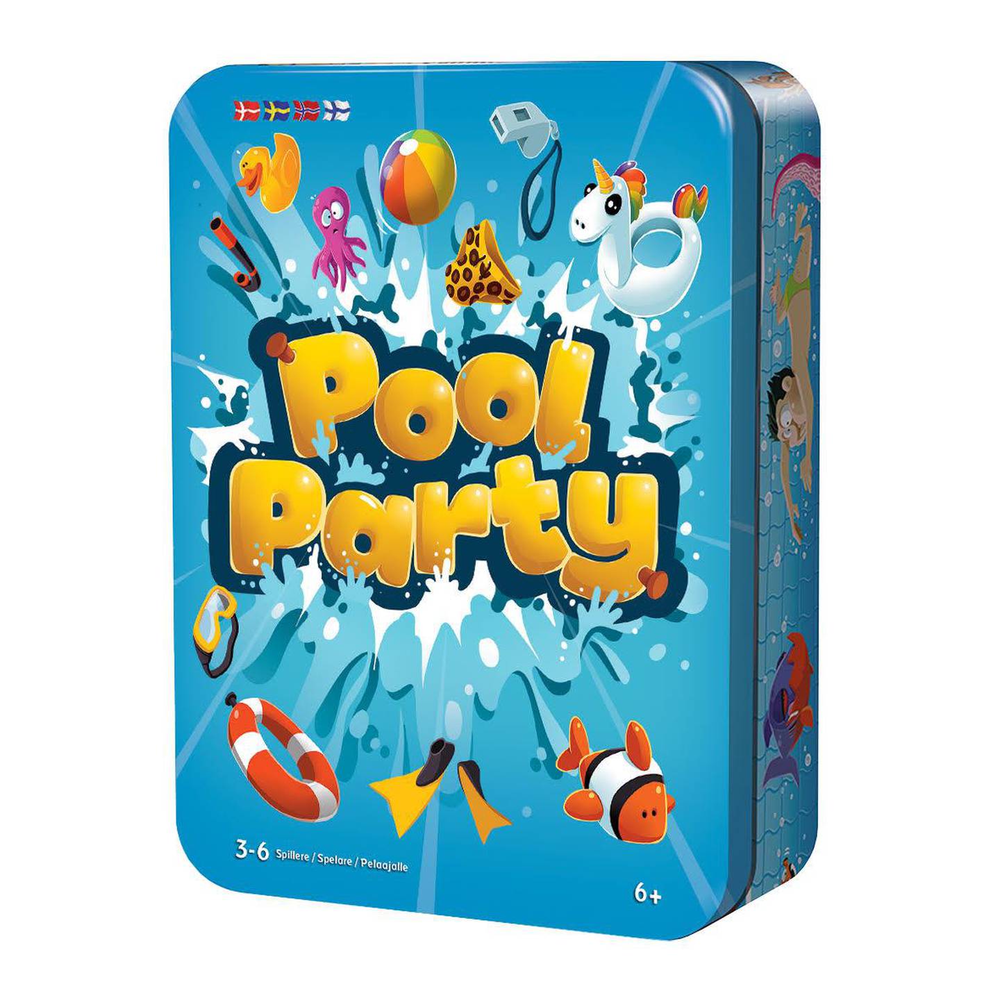 Pool Party er et spill der du kan bruke dine ufine sider. Her kan du nemlig dytte brikker ut i svømmebassenget. Foto: Cocktail games (Asmodee Nordics)