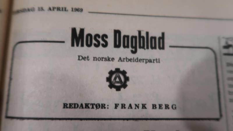 Moss Dagblad. Eid av Det norske Arbeiderparti. 13. april 1969. Frank Berg var redaktør.