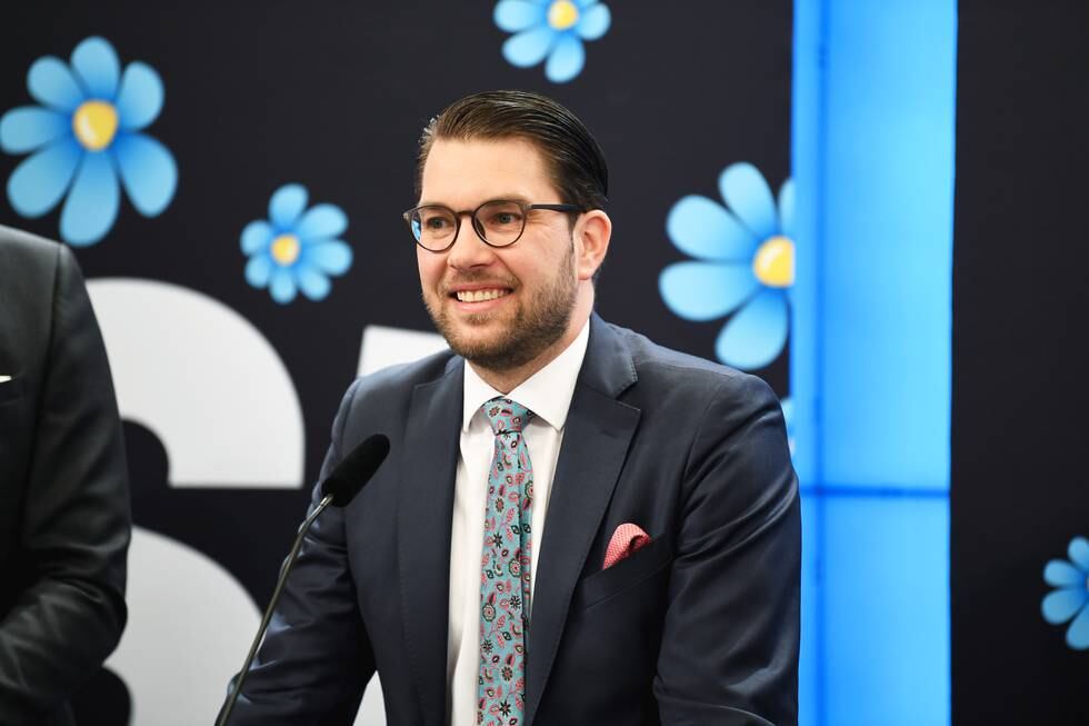 Sverigedemokraternas partileder Jimmie Åkesson er den som har mest grunn til å smile etter lanseringen av en felles borgerlig innvandringspolitikk. Foto: Fredrik Sandberg/TT / NTB