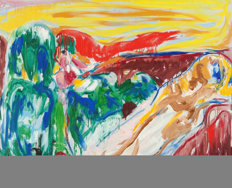 I utstillingen forklares det hvordan Asger Jorns «Hvisken» (1971) er inspirert av Edvard Munchs «Barn i gaten» (1910 ).