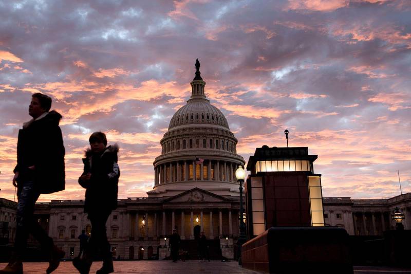 A view of Capitol Hill while voters across the United States participate in midterm elections November 6, 2018 in Washington, DC. - Americans vote Tuesday in critical midterm elections that mark the first major voter test of Donald Trump's presidency, with control of Congress at stake. (Photo by Brendan Smialowski / AFP)