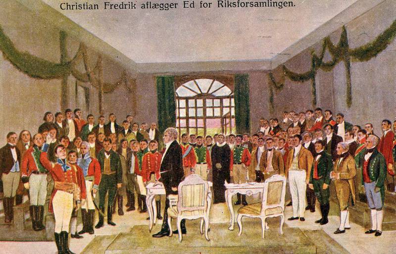 Med Grunnloven av 17. mai 1814 var det norske opprøret fullbyrdet. Samme dag ble prins Christian Frederik valgt     til konge. For første gang siden 1300-tallet ble det valgt en konge som bare skulle være konge for Norge.
Bildet er utlånt av lokalhistoriker Kjell Henriksen.