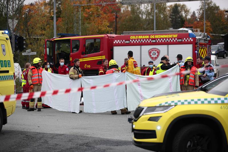 Oslo 20201007. 
En MC-fører omkom etter en kollisjon med personbil ved Smestadkrysset i Oslo onsdag formiddag.
Foto: Jil Yngland / NTB