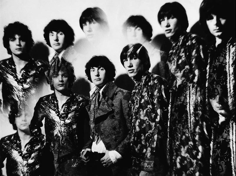 Pink Floyd i sitt psykedeliske 1967, Syd Barrett, Nick Mason, Roger Waters og Rick Wright. 
