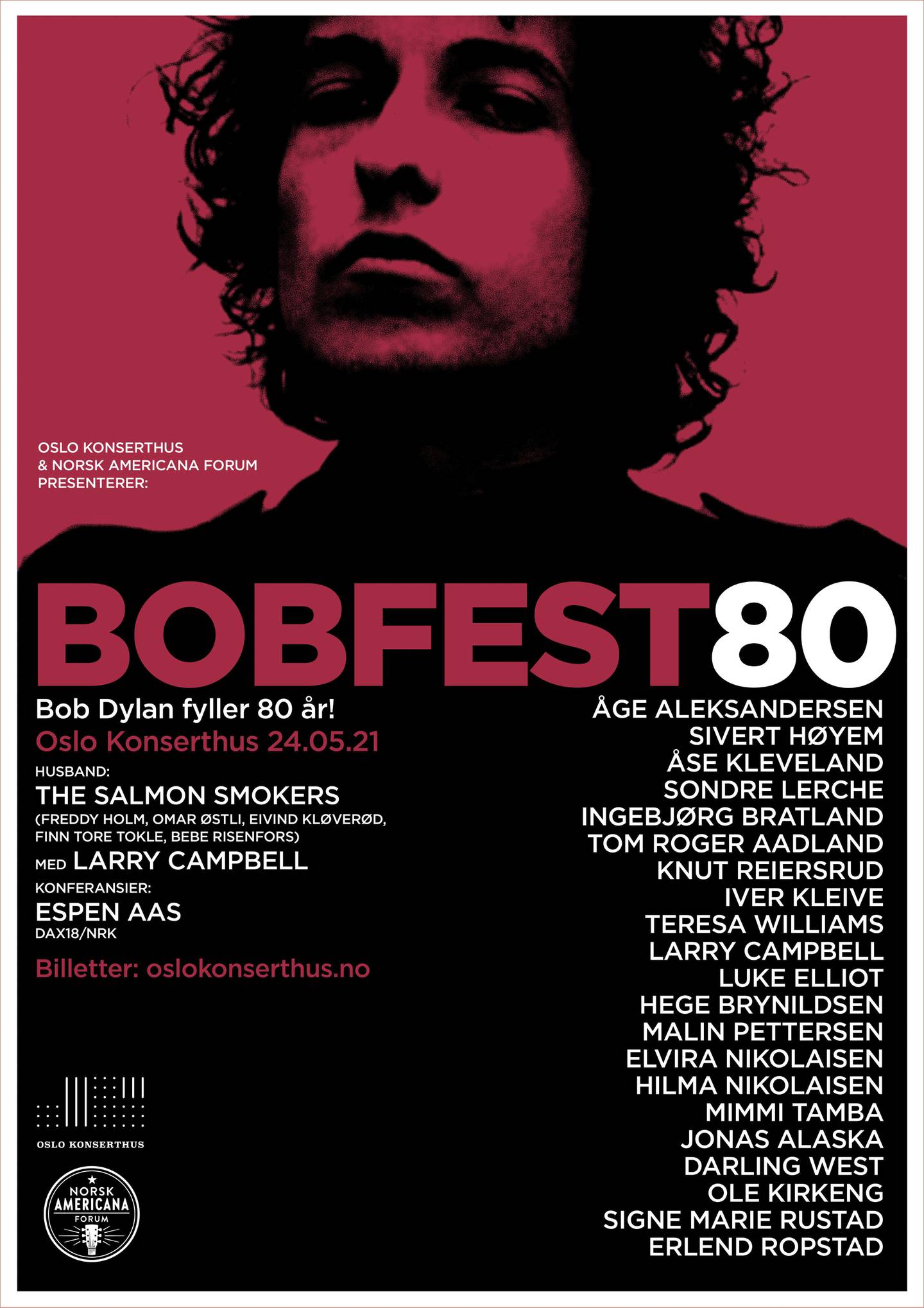 Et sterkt stjernelag av norske artister stiller opp i BobFest80 i Oslo Konserthus, som også skal filmes av NRK og vises der etter hvert.