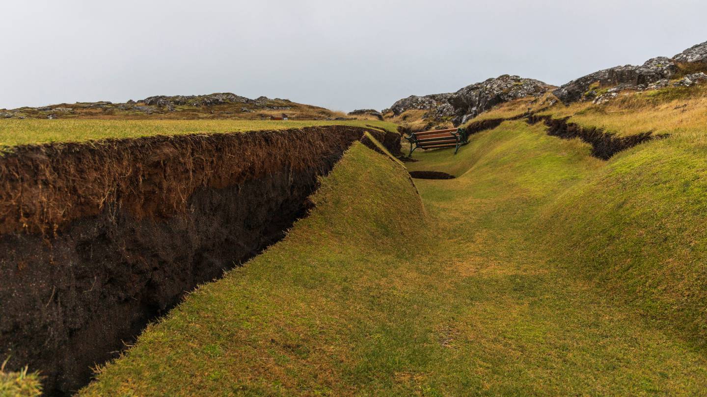 A general view of damage due to volcanic activity at a golf course, in Grindavik, Iceland November 11, 2023.   RUV/Ragnar Visage/Handout via REUTERS    THIS IMAGE HAS BEEN SUPPLIED BY A THIRD PARTY. NO RESALES. NO ARCHIVES. MANDATORY CREDIT