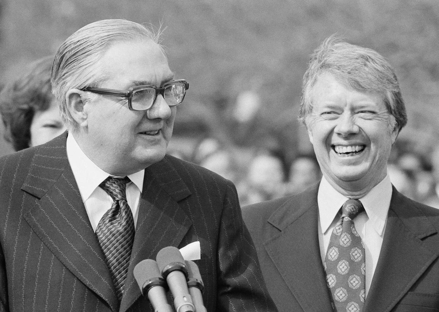 James Callaghan under et møte i Det hvite hus med Jimmy Carter i 1977.