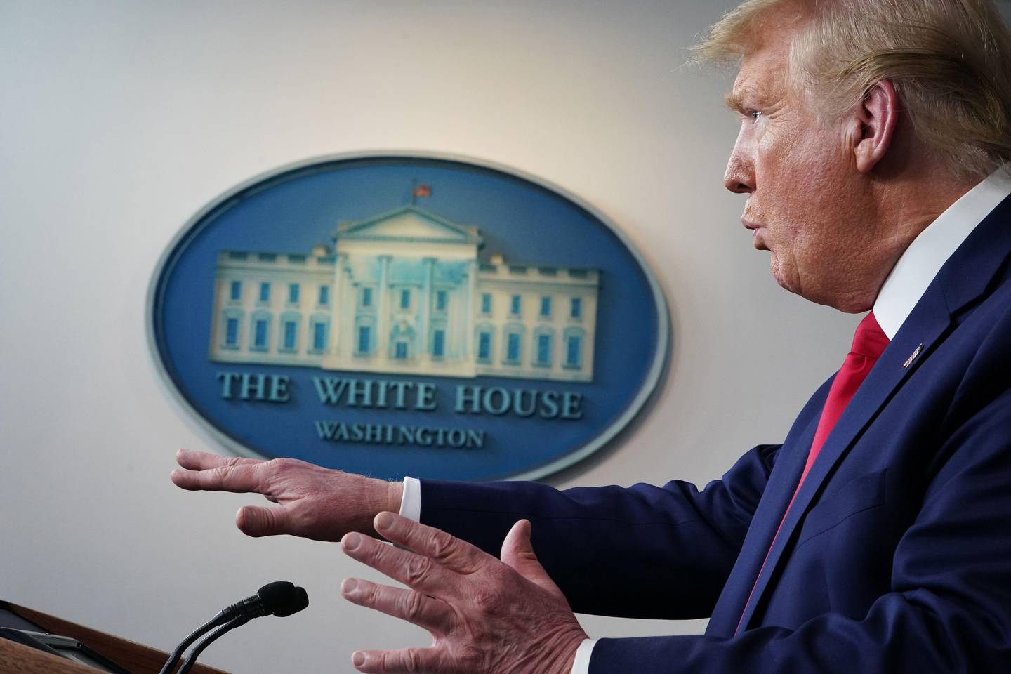 US President Donald Trump speaks during the daily briefing on the novel coronavirus, COVID-19, in the Brady Briefing Room at the White House on April 6, 2020, in Washington, DC. (Photo by MANDEL NGAN / AFP)