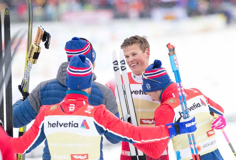 Seefeld, Østerrike 20190301.
Johannes Høstflot Klæbo tar Norge inn til gull under herrenes stafett i VM på ski i Seefeld
Foto: Terje Pedersen / NTB scanpix