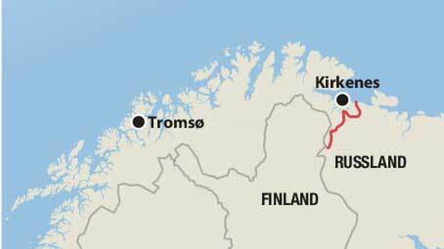 Kart over grensa mellom Norge og Russland.