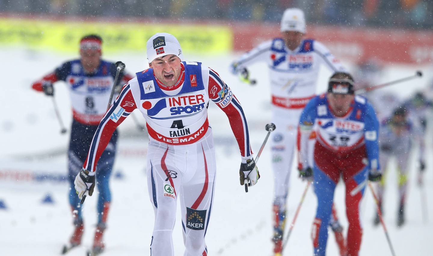 Petter Northugs siste VM-løp: Han spurter ned alle på femmila i Falun i 2015.
