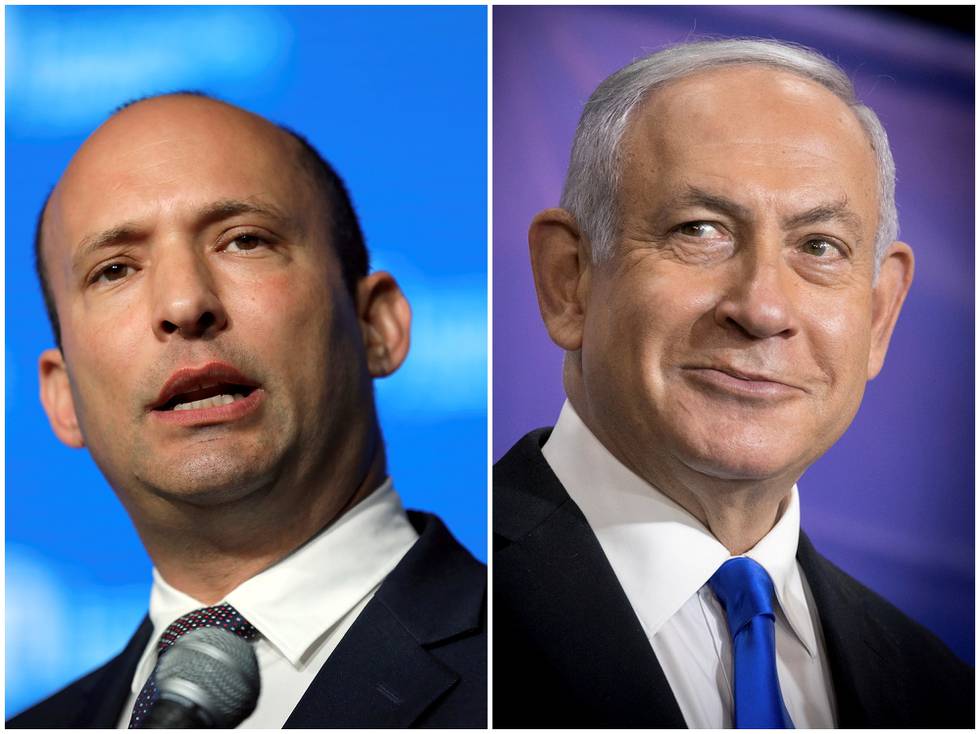 Statsminister Benjamin Netanyahus (t.h.) dager kan være talte. Naftali Bennett (t.v.) kan da bli landets neste statsminister.