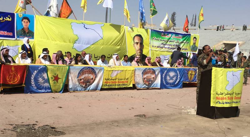Feiringen av frigjøringen av Raqqa ble fredag arrangert på byens sportsstadion.