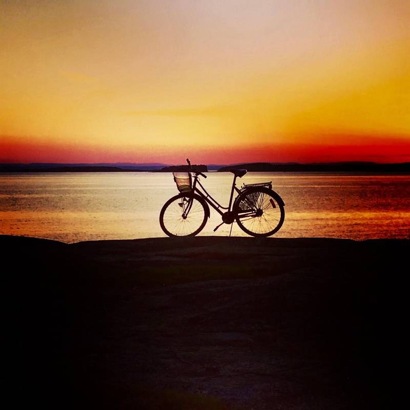 Sykkel i solnedgangen på Saltholmen