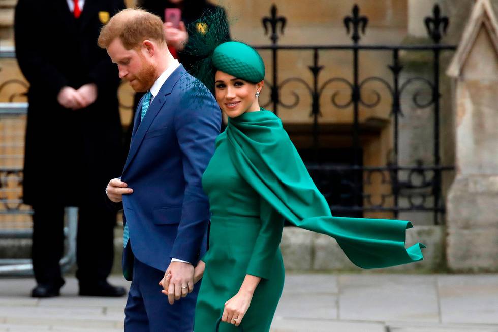 (FILES) In this file photo taken on March 09, 2020 Britain's Prince Harry, Duke of Sussex, (L) and Meghan, Duchess of Sussex arrive to attend the annual Commonwealth Service at Westminster Abbey in London . - The Duchess of Sussex has claimed she was left "unprotected" by the royal family from "false and damaging" media articles when she was pregnant, according to leaked documents published on Thursday. (Photo by Tolga AKMEN / AFP)