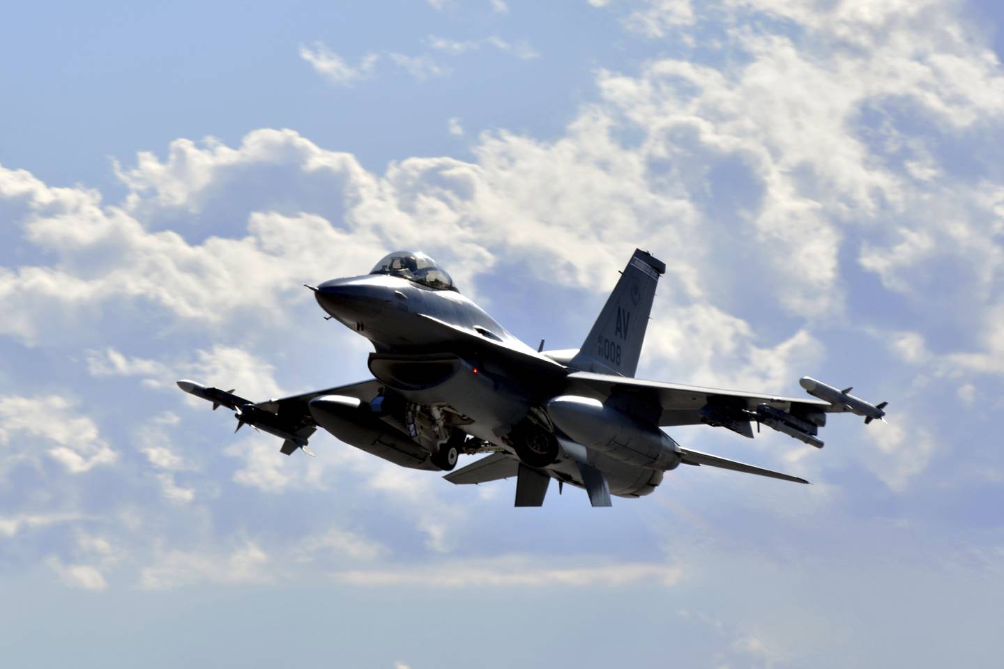 This image provided by the U.S. Air Force, a F-16 Fighting Falcon from the 510th Fighter Squadron takes off during Red Flag 24-1 at Nellis Air Force Base, Nevada, on Jan 25, 2024. The Biden administration has approved the sale of F-16 fighters jets to Turkey following the Turkish government's ratification this week of Sweden's membership in NATO. (Staff Sgt. Heather Ley/U.S. Air Force via AP)