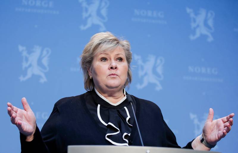 Oslo 20200424. 
Statsminister Erna Solberg (H) holder pressekonferanse om iskanten i Barentshavet.
Foto: Vidar Ruud / NTB scanpix