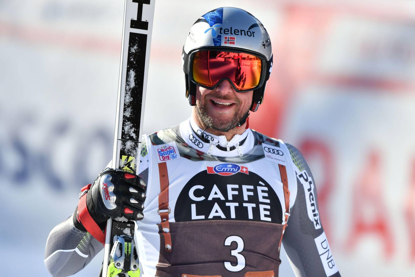 Norway's Aksel Lund Svindal reacts in the finish area after competing in the Men's Downhill of the Lauberhorn during the FIS Alpine Ski World Cup, on January 19, 2019, in Wengen. (Photo by Fabrice COFFRINI / AFP)