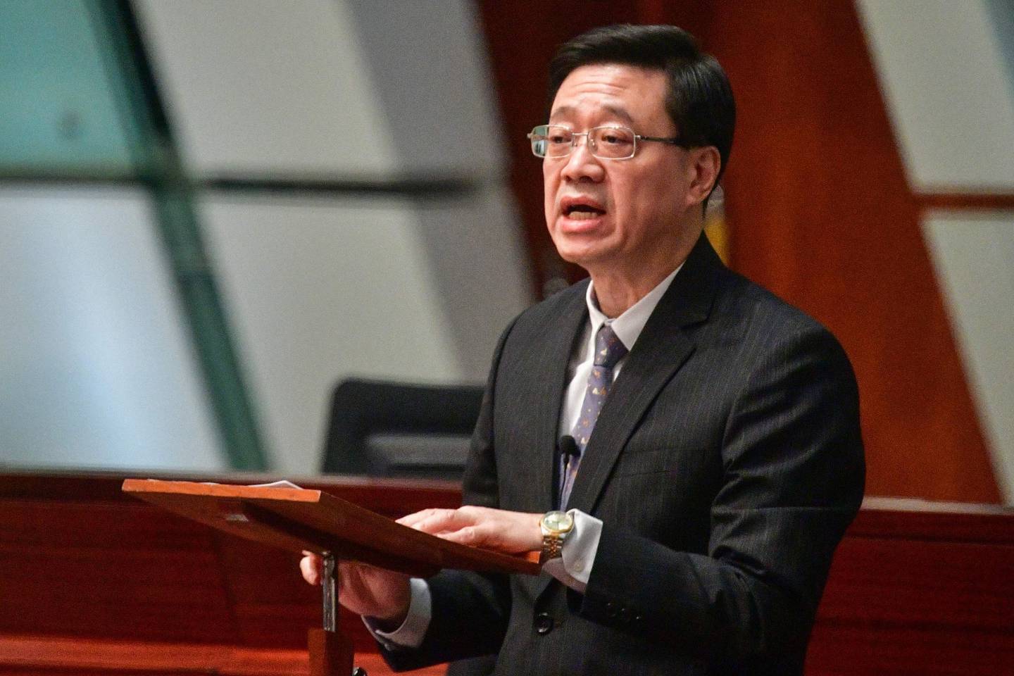 Hong Kong Secretary for Security John Lee officially withdraws the extradition bill at the Legislative Council complex in Hong Kong on October 23, 2019. - Months of increasingly violent pro-democracy demonstrations in the financial hub were sparked by protests against a now-cancelled extradition law -- which would have allowed suspects to be extradited to the authoritarian mainland China. (Photo by Anthony WALLACE / AFP)