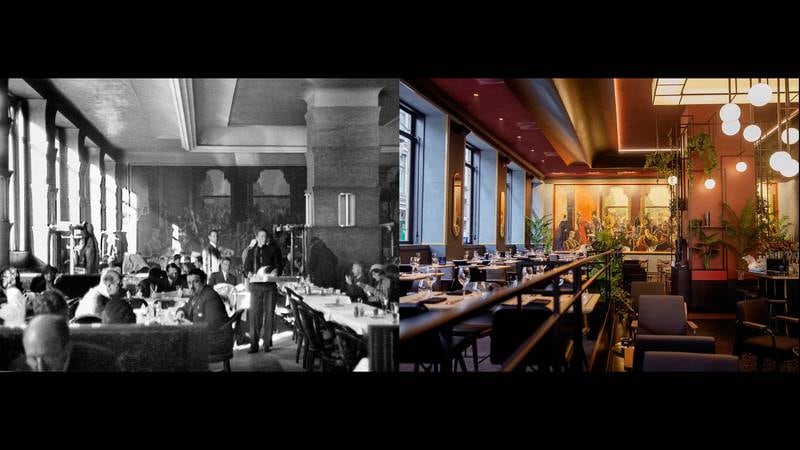 1933 og 2016. I 1929-30 fikk restauranten sine kjente veggmalerier, signert Per Krogh. Det største maleriet viser forfattere, kunstnere og sentrale personer som holdt til på Grand Café i bohemtiden på slutten av 1800-tallet. 