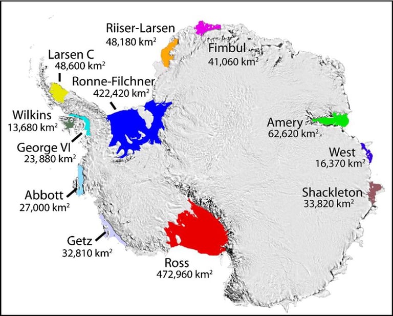NSIDC map of Antarctica ice shelves.