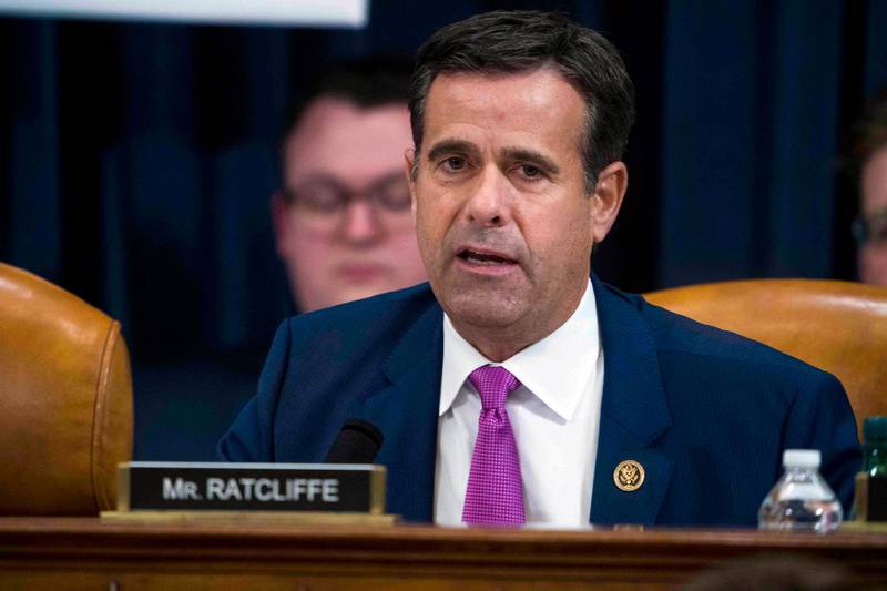 FILE - In this Dec. 9, 2019, file photo, Rep. John Ratcliffe, R-Texas, during the House impeachment inquiry hearings in Washington. The Trump administration has ended all election security briefings to Congress just weeks before Americans cast their ballots for president. The top U.S. intelligence official, National Intelligence Director John Ratcliffe, told lawmakers Friday, Aug. 28, 2020 that they would only be receiving written updates about election security to help ensure the information is not misunderstood nor politicized. (Doug Mills/The New York Times via AP, Pool)