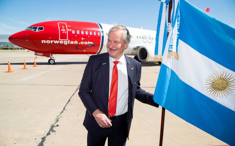 International Airlines Group (IAG) ser på muligheten for å kjøpe opp Norwegian. Her er Norwegian-sjef Bjørn Kjos i Buenos Aires i mars for å feire at selskapet hadde fått konsesjon for 153 ruter i Latin-Amerika. 