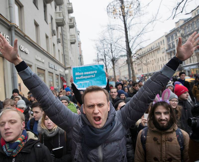 Motstand: Opposisjonsleder Aleksej Navalnyj ble nektet å stille i presidentvalget. Han omtales som den eneste som har drevet en reell valgkamp. FOTO: NTB SCANPIX