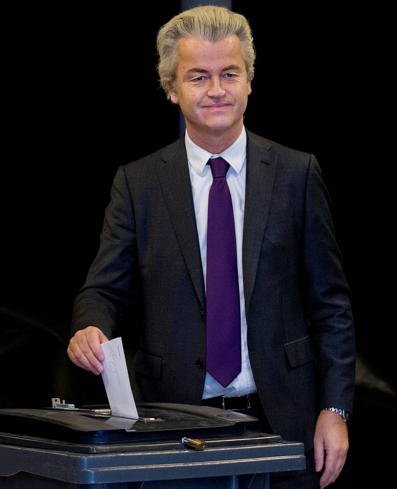 Nederlands mest omstridte politiker, og EU-kritiker, Geert Wilders, stemte nei til EU-avtalen med Ukraina. FOTO: NTB SCANPIX