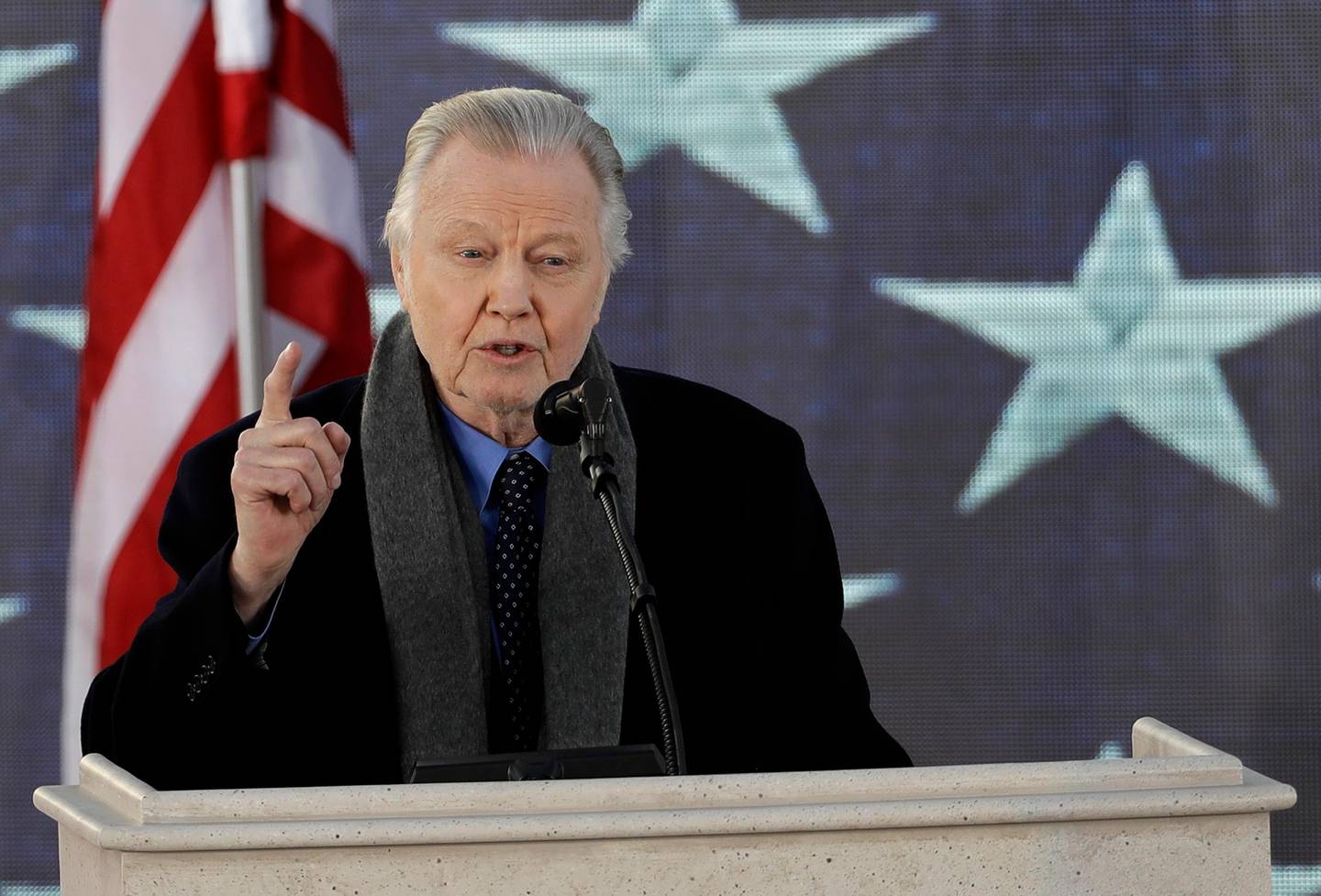 Actor Jon Voight speaks during a pre-Inaugural "Make America Great Again! Welcome Celebration" at the Lincoln Memorial in Washington, Thursday, Jan. 19, 2017. (AP Photo/David J. Phillip)