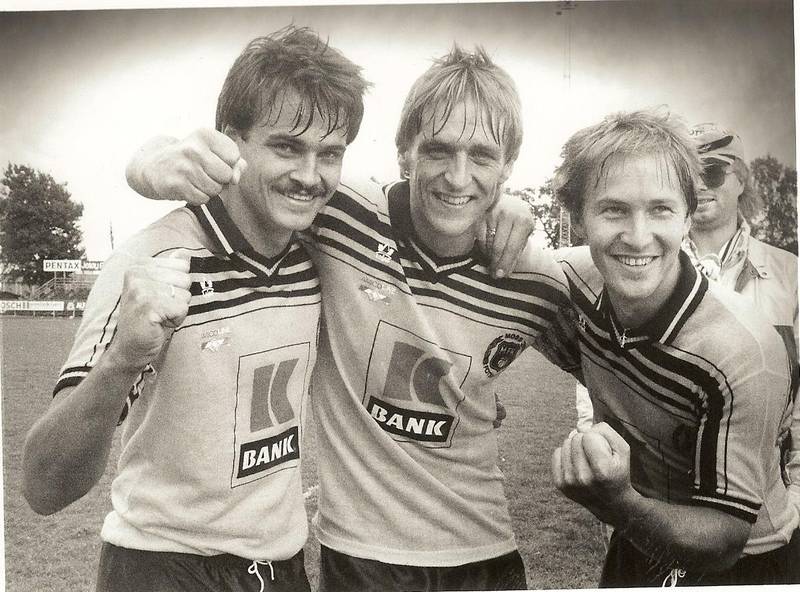 Fra venstre: Jan Fjærestad, Einar Jan Aas og Geir Henæs. Moss Fotballklubb. MFK. Bildet er fra 1980-tallet.