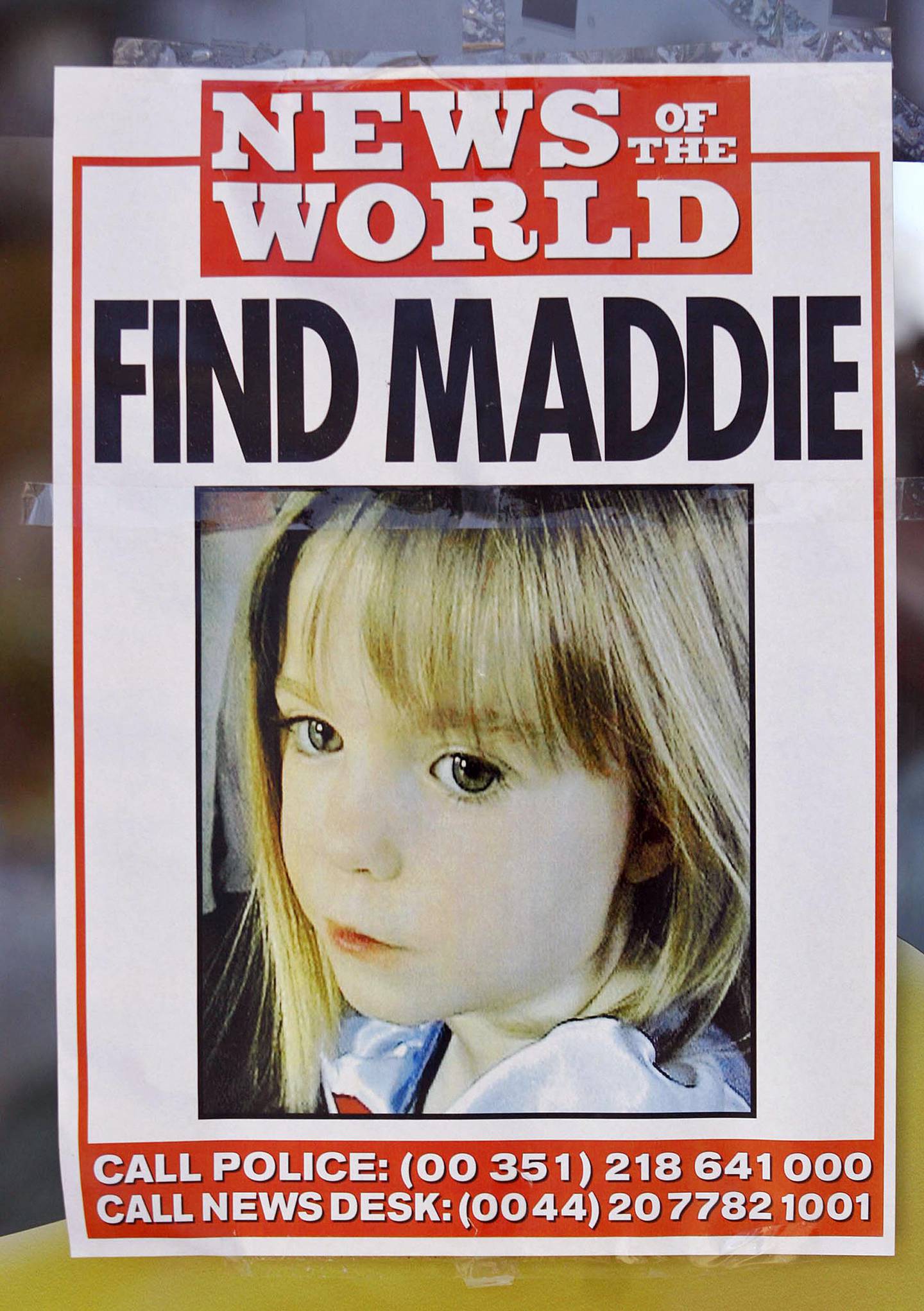 (FILES) This file photo taken on May 13, 2007 shows a poster displaying the police and infos desk numbers for the missing four-year-old British girl Madeleine McCann in the area of the beach resort of Lagos, in Praia da Luz, southern Portugal.
Scarred by Madeleine McCann's disappearance 10 years ago, the seaside resort town of Praia da Luz in southern Portugal is struggling to shake off the mystery of the young British girl's disappearance.
Madeleine McCann (Maddie) disappeared on May 3, 2007. Portuguese police closed the case in 2008 before reopening it five years later. / AFP PHOTO / MELANIE MAPS