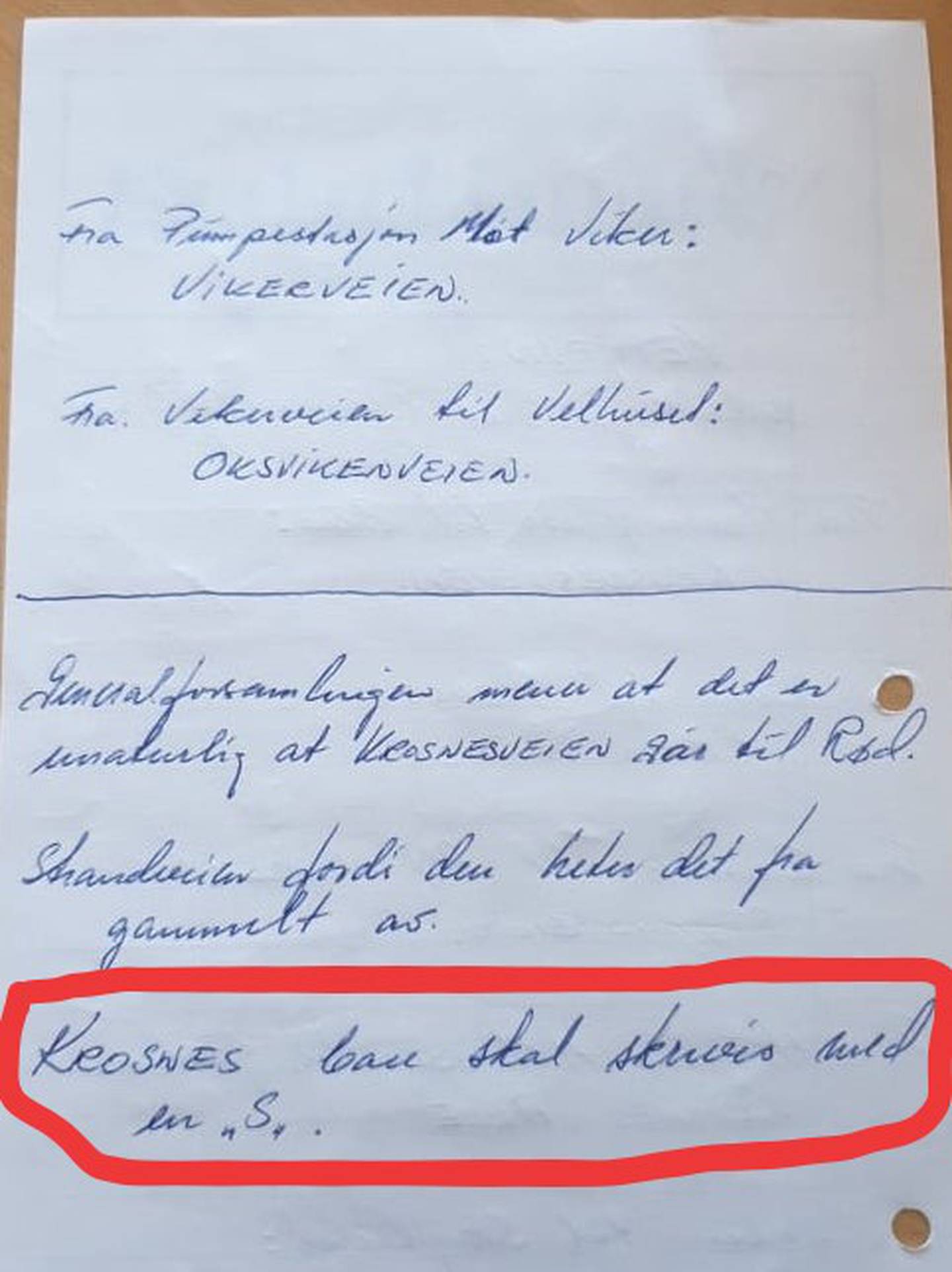 I vedtaket fra velforeningas generalforsamling i 1981 er det framhevet at Krosnes bare skal skrives med én s. Kartverket er ikke enig. Redaksjonen har ringet rundt setningen.