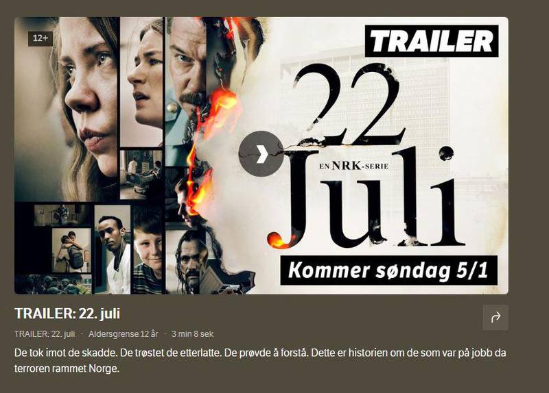 Traileren til NRKs dramaserie «22.juli» lagt ut denne uka
