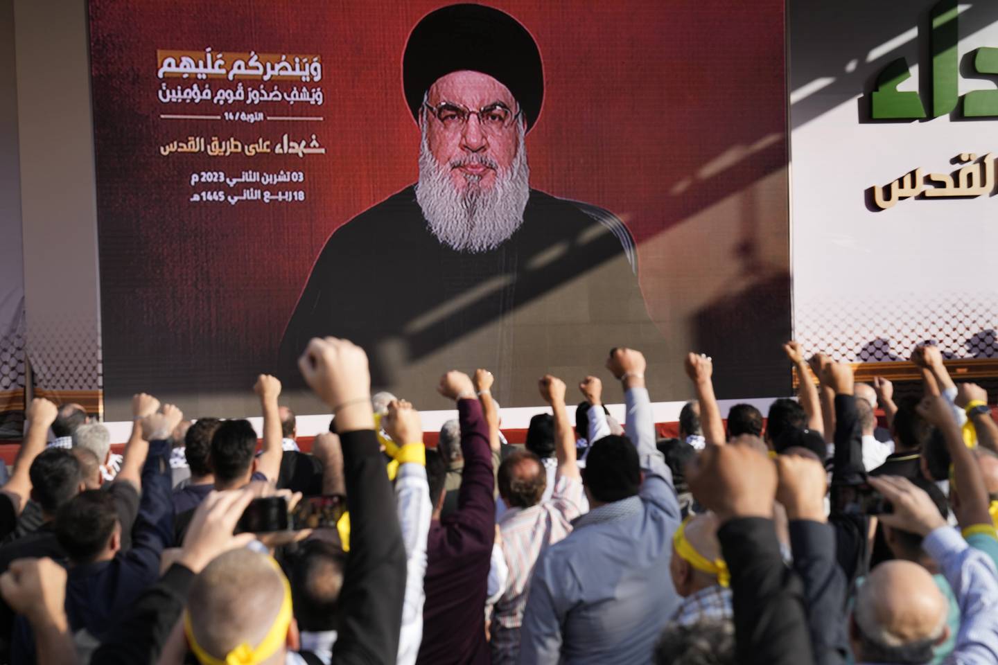 Ingen vet hvor Hizbollah-bevegelsen leder Sayyed Hassan Nasrallah holder seg skjult, men han holder jevnlig taler som overføres via video.