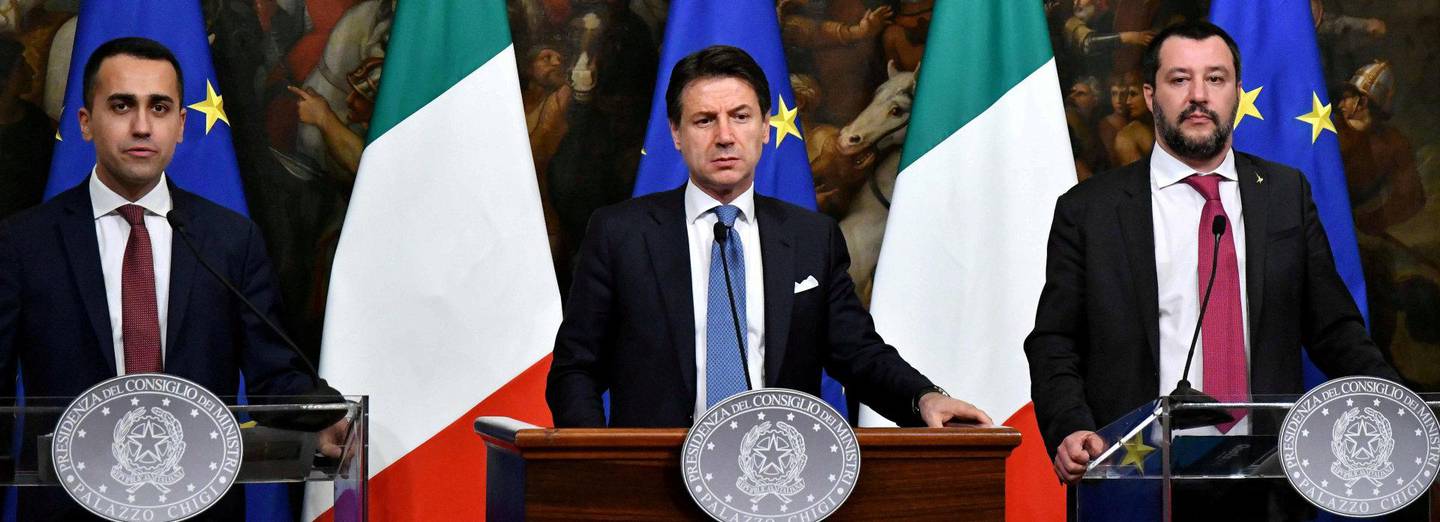 Den gang da: F.v.: Luigi Di Maio (M5S), statsminister Giuseppe Conte og Matteo Salvini (Ligaen) i januar.FOTO: NTB SCANPIX