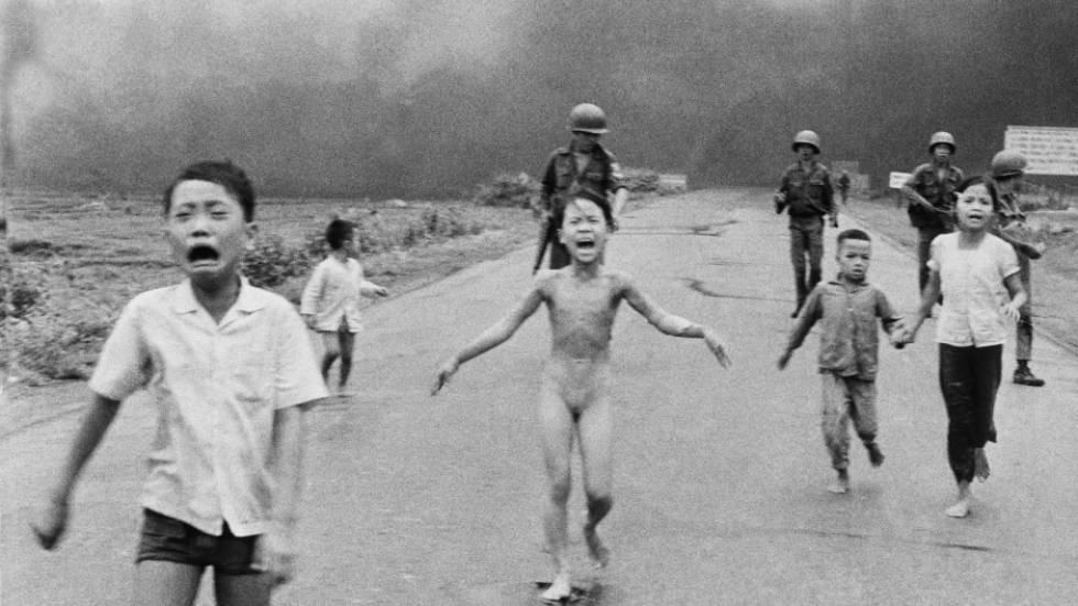 This picture of Kim Phuc and other children from her village, burning from napalm, many think helped end the Vietnam war.