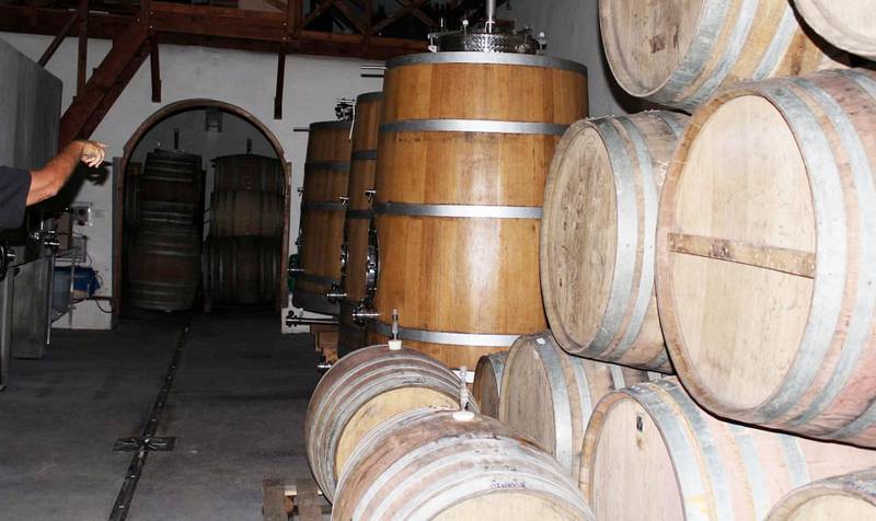 TØNNEVIS: Den ferdigproduserte vinen lagres i tønner i riktig temperatur og uten sollys fra den sørafrikanske himmelen.