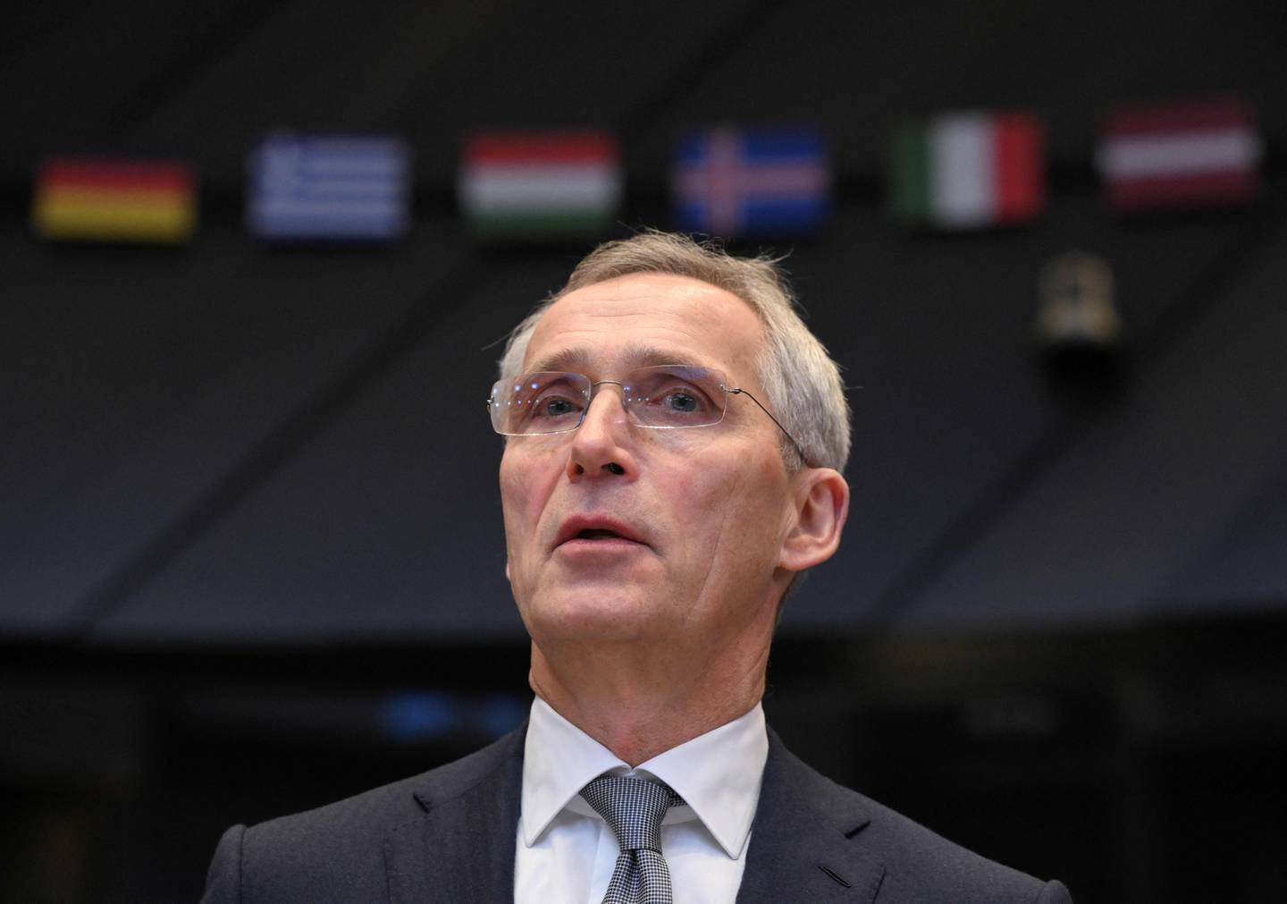 NATO Secretary General Jens Stoltenberg attends the Nato - Ukraine Council Defence Ministers at the Nato headquarters in Brussels on February 15, 2024. (Photo by JOHN THYS / AFP)