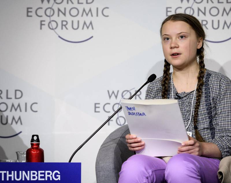Modig: I januar fikk verdenslederne på World Economic Forum klar beskjed fra Greta Thunberg. FOTO: FABRICE COFFRINI/AFP
