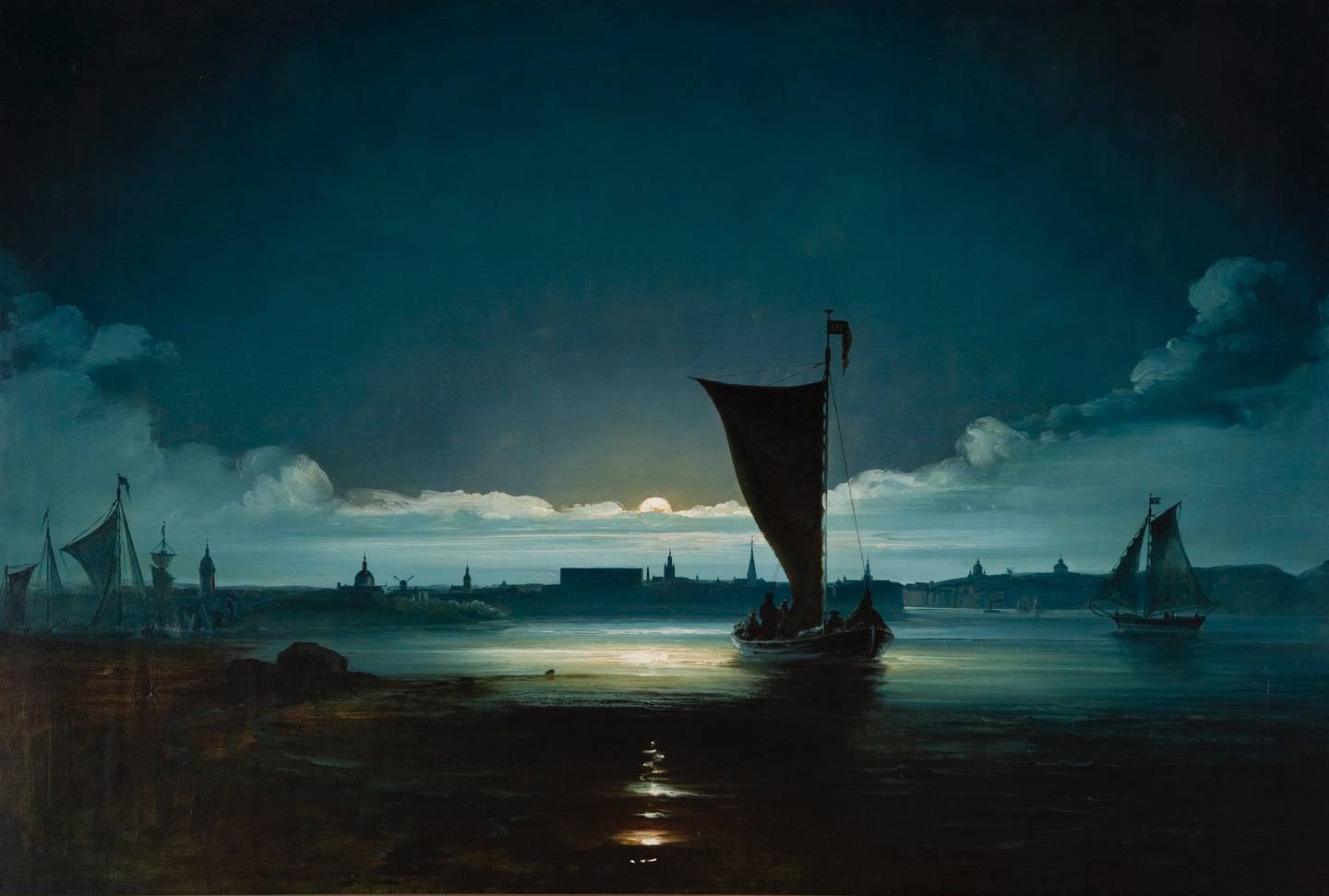 Peder Balkes bilder kan oppleves på Vestfossen, blant dem «Stockholm i måneskinn», The Gundersen Collection.