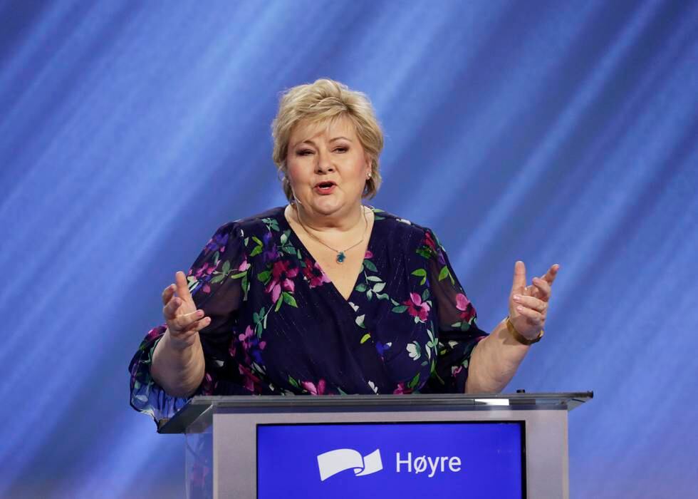 Statsminister Erna Solberg tok til orde for et eksportløft for IKT-næringen fredag under åpningen av Høyres landsmøte. Foto: Berit Roald / NTB