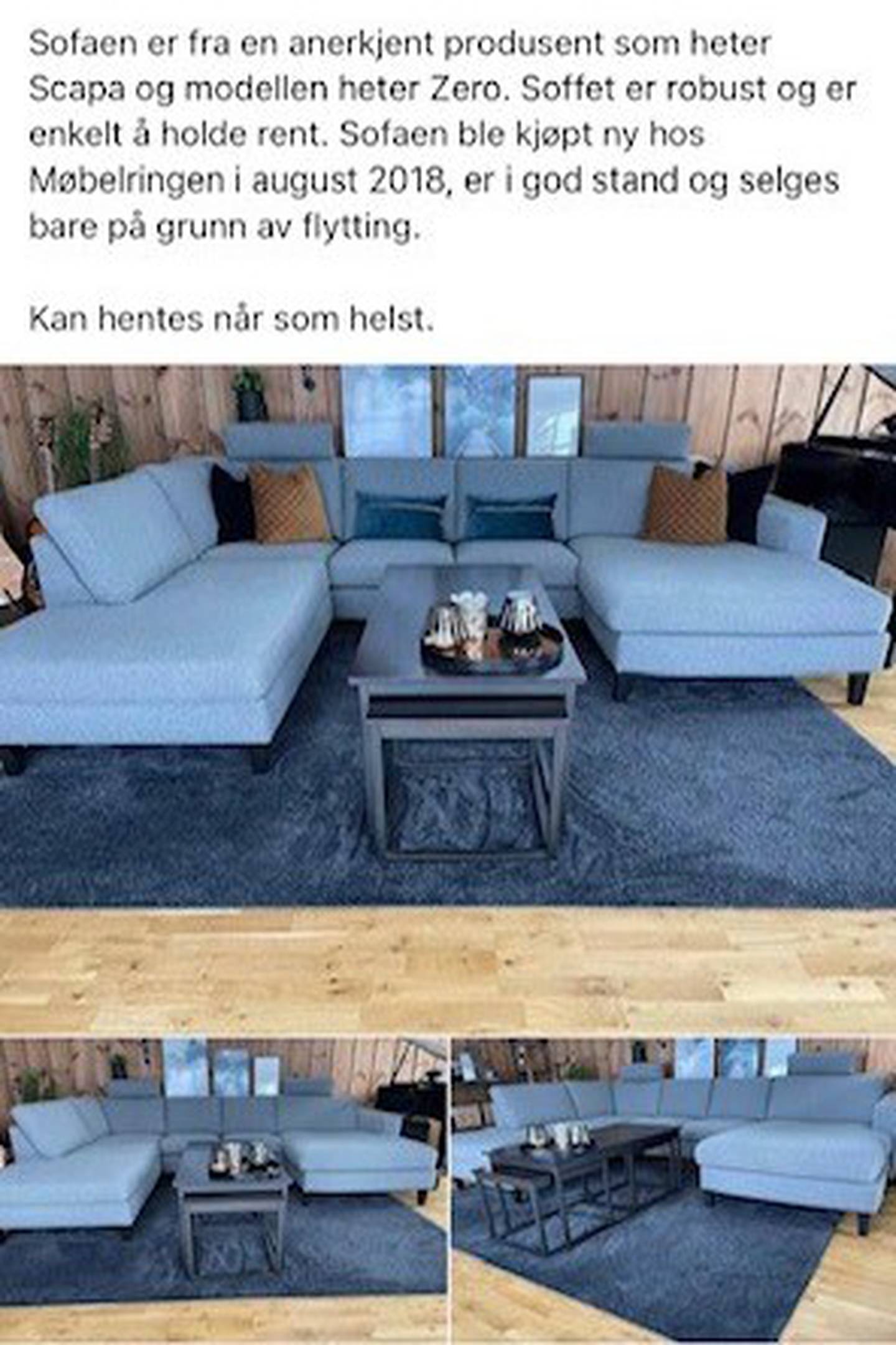 Jeanette Røkkum kjøpte sofa via Facebook. Sofaen hun fikk manglet både puter og ben.